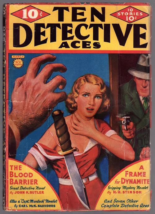 Ten Detective Aces Mar 1937 GGA Knife Cvr, John K. Butler - Pulp