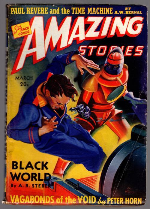 Amazing Stories Mar 1940 H.W. McCauley cover. paul revere time machine