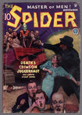 The Spider Nov 1934 Giant tank w/ Spikes Rolls over People Cvr - Pulp