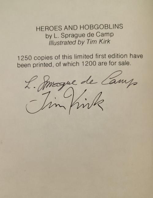 Heroes and Hobgoblins by L. Sprague de Camp Signed Limited Edition Signed