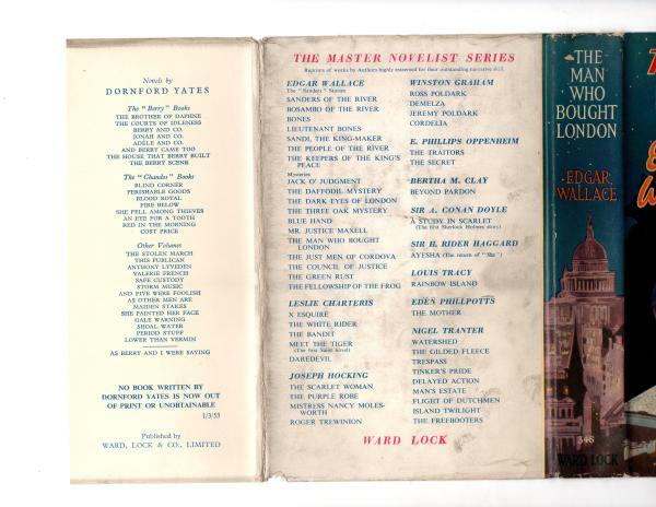 The Man Who Bought London by Edgar Wallace (Hubin Listed) Ward File Copy