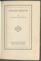Speedy Death by Gladys Mitchell (First US Edition) Author's First Book