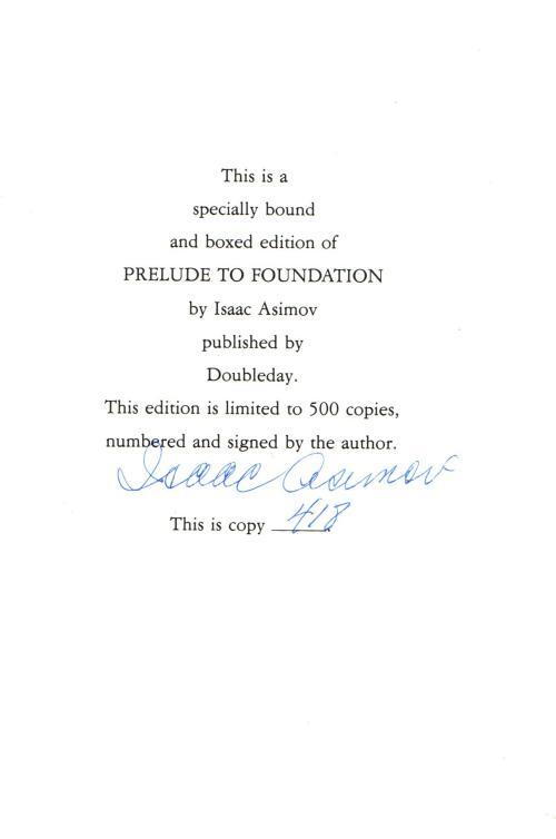 Prelude to Foundation by Isaac Asimov (Limited Edition) Signed