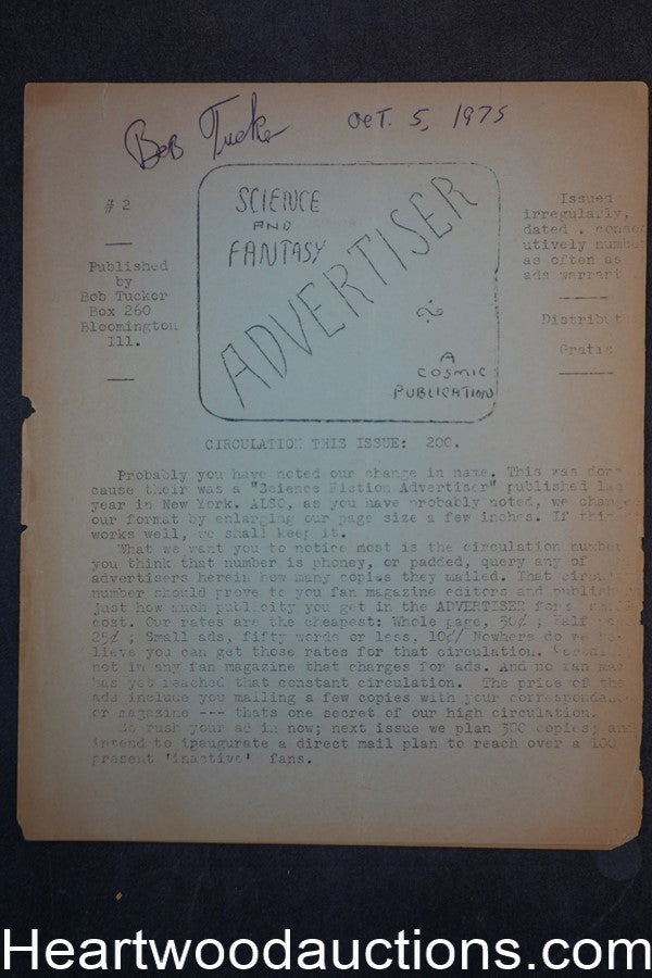 Science and Fantasy Advertiser #2 by Bob Tucker (Signed) (Limited)