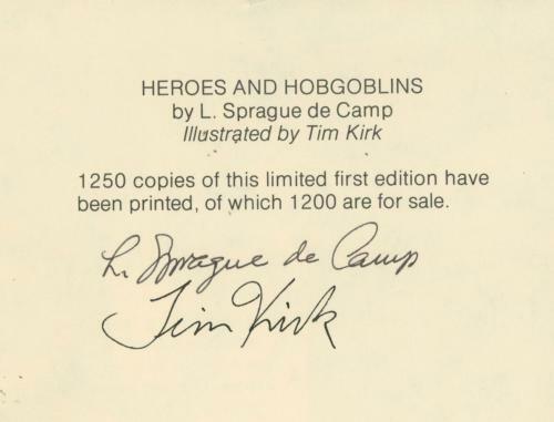 Heroes and Hobgoblins by L. Sprague DeCamp Double signed (First Edition)