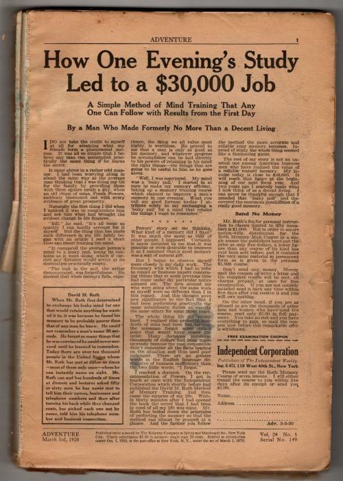 Adventure Mar 3 1920 Pulp William Hurd Lawrence Cvr; Pendexter; WC Tuttle; Go...