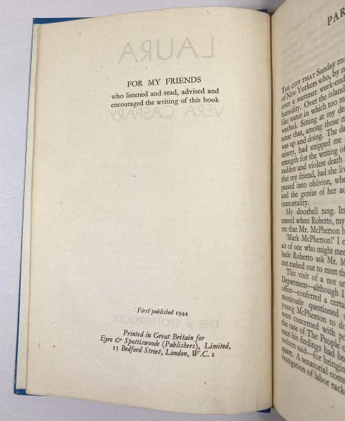 Laura by Vera Caspary (First UK Edition) A Haycraft-Queen Cornerstone.