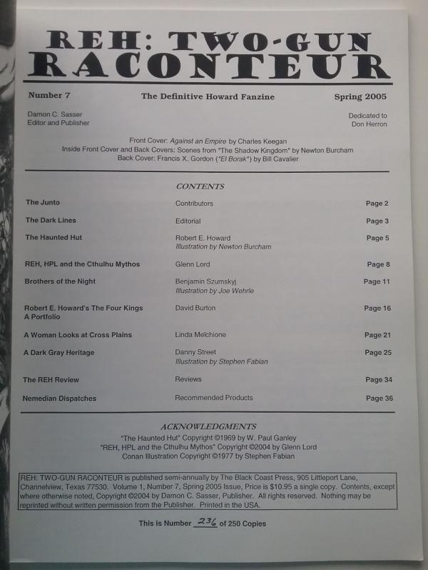 REH: Two Gun Raconteur No. 7 Spring 2005 Charles Keegan Fabian Copy #236