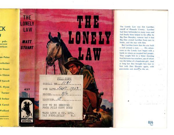 The Lonely Law by Matt Stuart (First UK Edition) Rare DJ Publisher's Copy