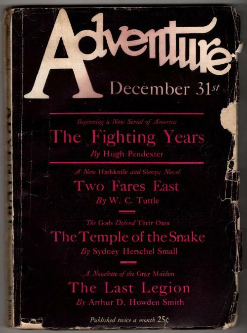 Adventure Dec 31 1926 Pulp Hugh Pendexter; W. C. Tuttle; Sydney Small; Arthur...