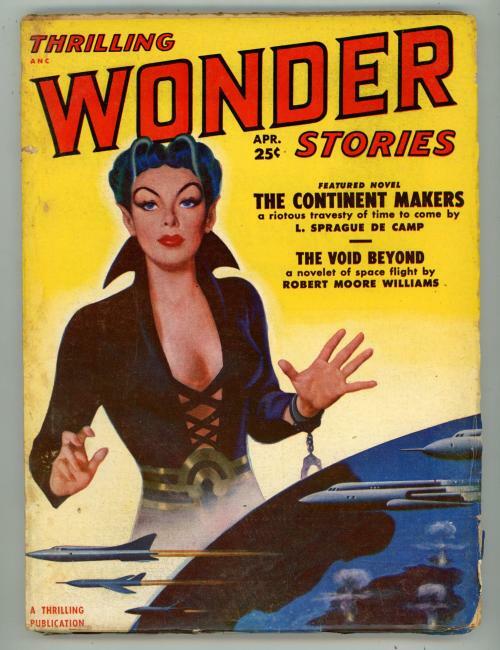 Thrilling Wonder Apr 1951 GGA Handcuff Cvr, deCamp, Gallun