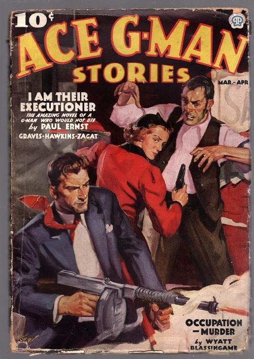 Ace G-Man Stories Mar 1937 Tommy Gun Cvr, Paul Ernst - Pulp