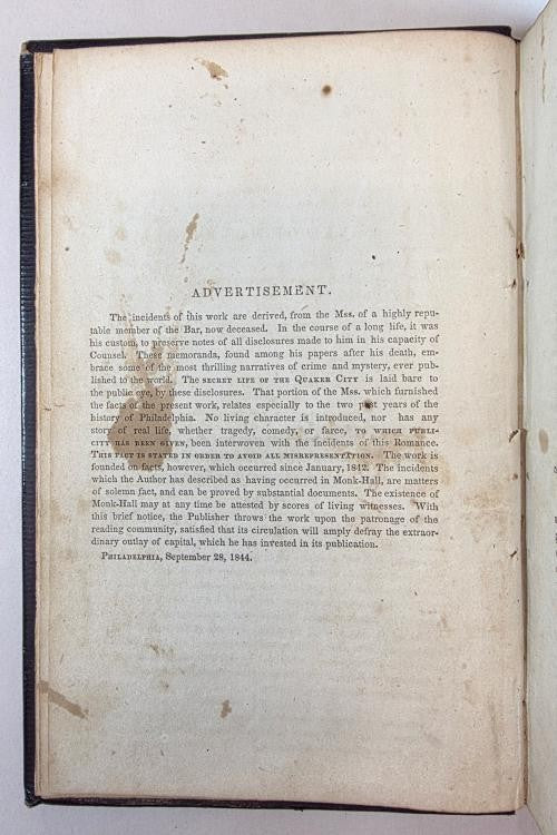 The Quaker City; or, The Monks of Monk-Hall by George Lippard (First Edition)