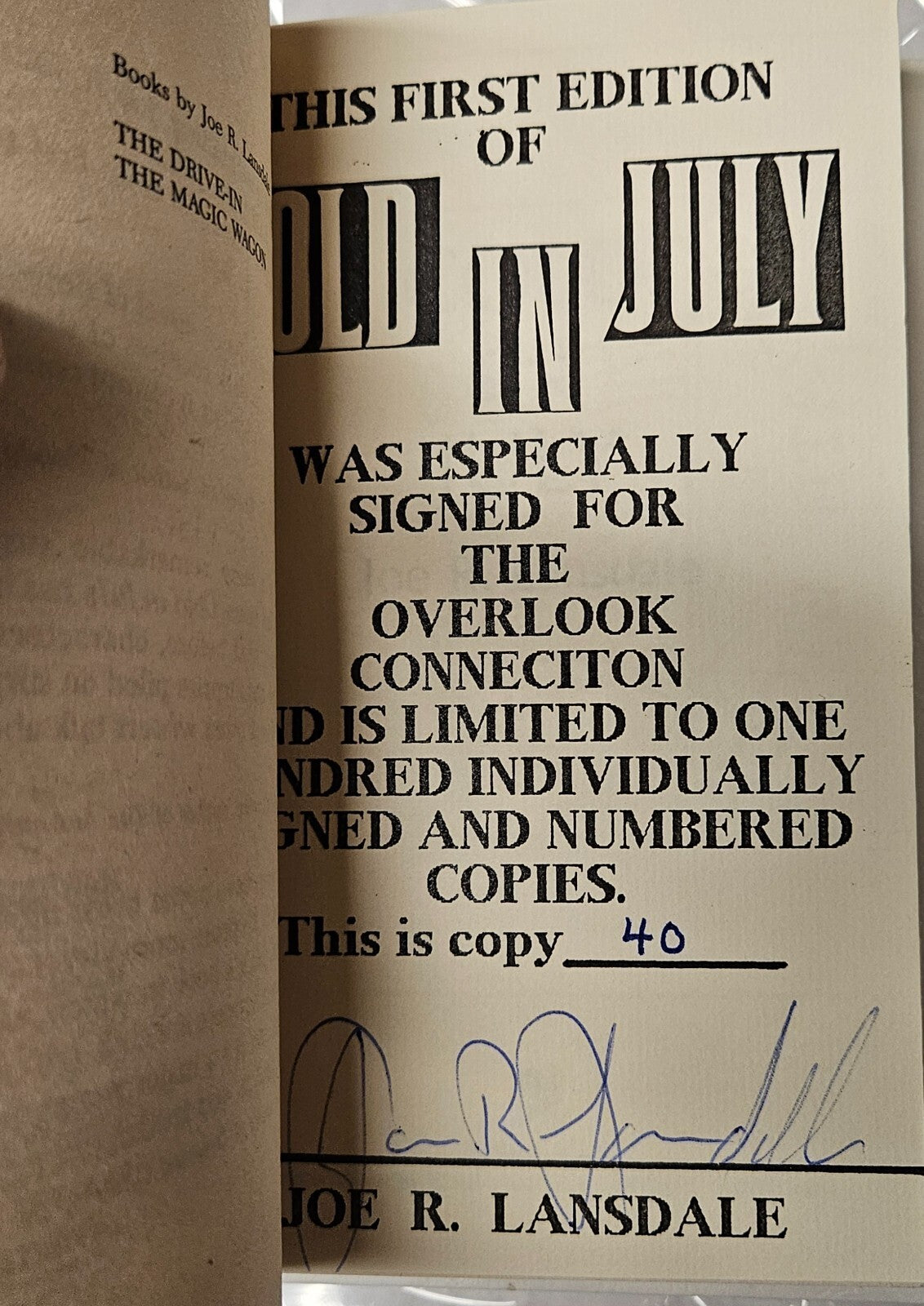 Cold in July by Joe R. Lansdale Signed, Limited 