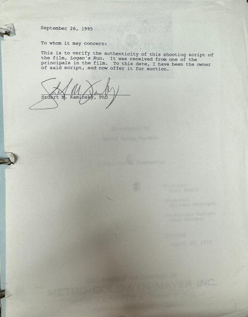 Logan's Run (1975) Authenticated Film Shooting Script