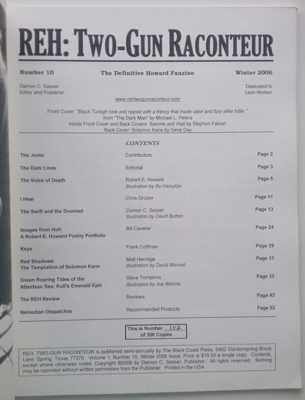 REH: Two-Gun Raconteur No. 10 Winter 2006 Robert E. Howard Stephen Fabian Cop...