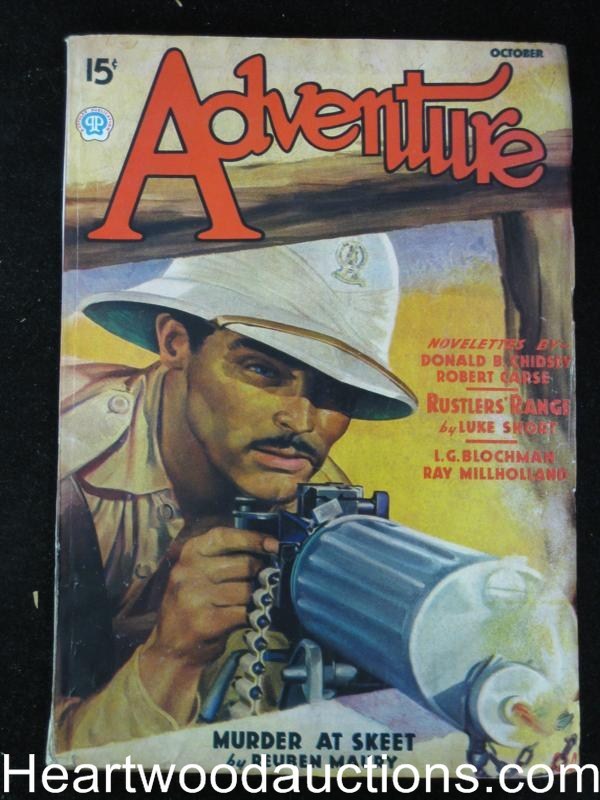 Adventure Oct 1936 Luke Short Machine gun cvr - High Grade
