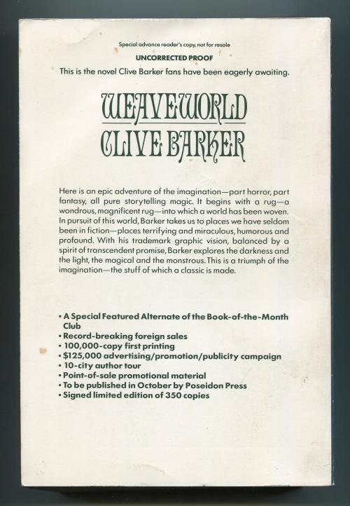 Weaveworld by Clive Barker (Signed) Advance/Proofs