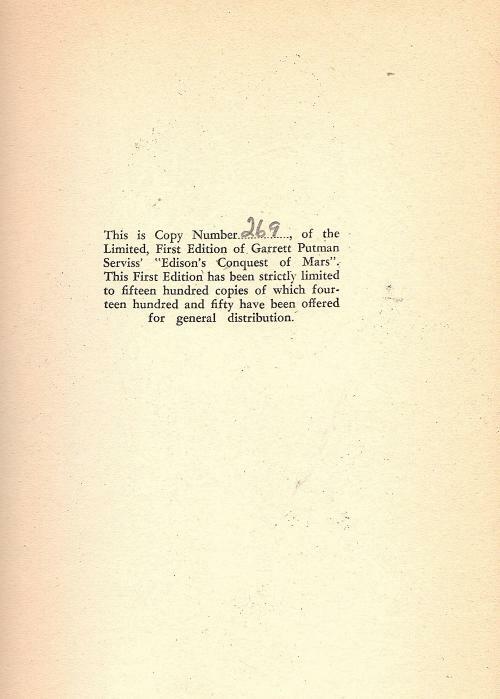 Edison's Conquest of Mars by Garrett P. Serviss (First Edition) Limited