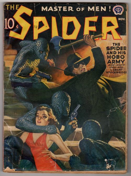 The Spider Nov 1940 DeSoto Cvr Good Girl Art vs reptile Men - Trimmed