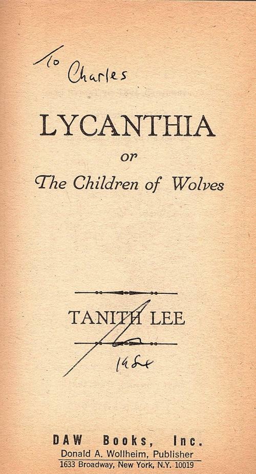 Lycanthia by Tanith Lee (First Printing) Signed