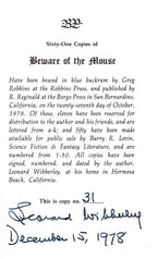 Beware of the Mouse by Leonard Wibberley (Signed) LTD #31/50 Signed