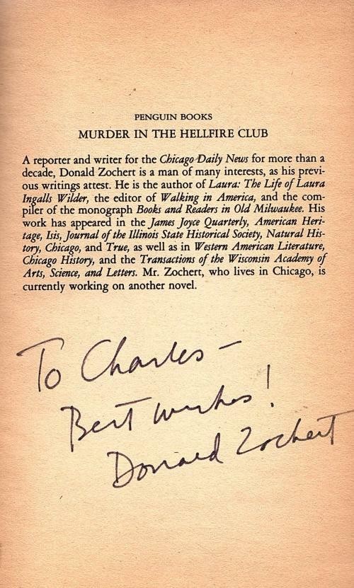 Murder in the Hellfire Club by Donald Zochert (First Printing) Signed