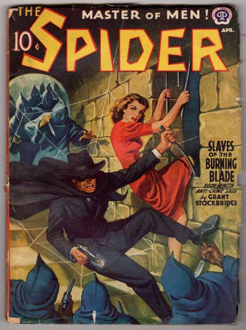 The Spider Apr 1941 DeSoto Cvr, Spider battles Klansman-type villains