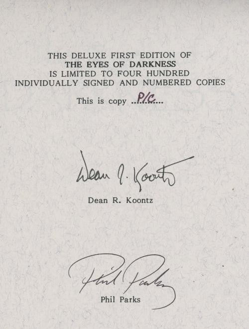 The Eyes of Darkness by Dean R. Koontz (First Edition) Signed