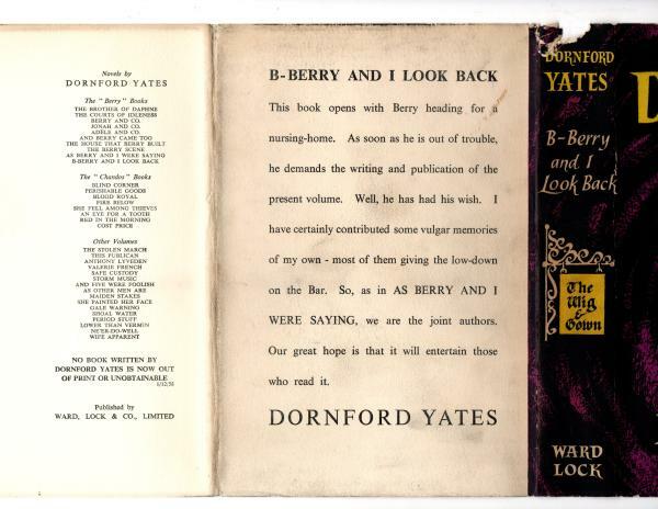 B-Berry And I Look Back by Dornford Yates (First Edition) File Copy