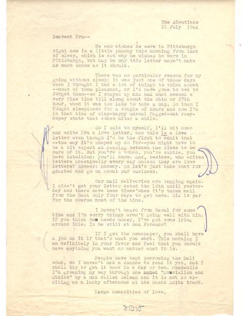 Dashiell Hammett Typed Letter (Signed) July 21st, 1944, WWII