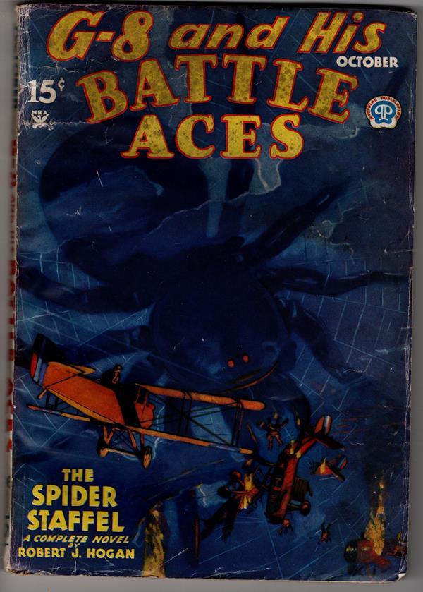 G-8 Battle Aces Oct 1934 Cool cover with large spider w/web "The Spider Staffel"