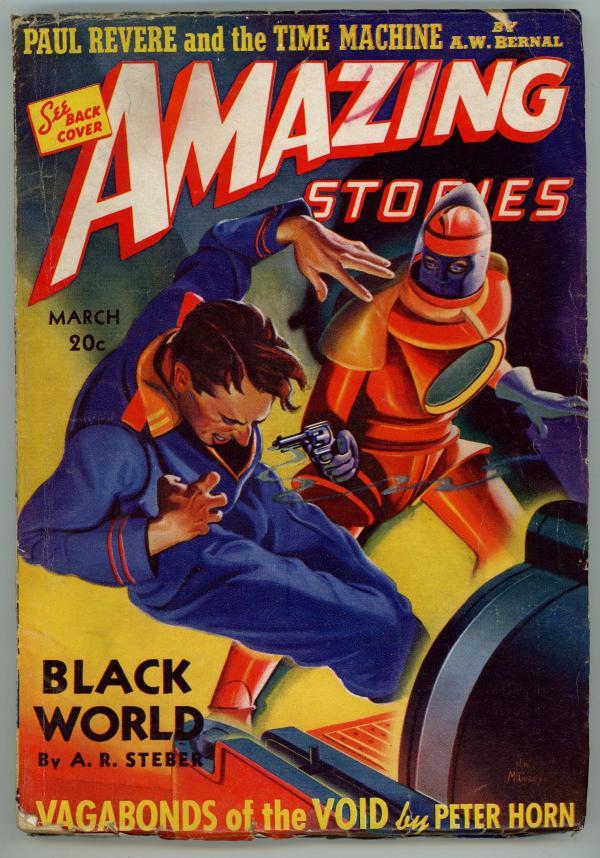 Amazing Stories Mar 1940 H.W. McCauley cover. paul revere time machine