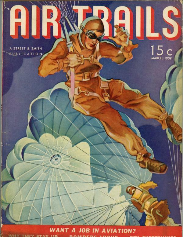 Air Trails Mar 1939 Deployed Soldiers in Parachutes on Cover Pulp