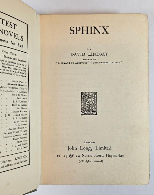 Sphinx by David Lindsay (First Edition)