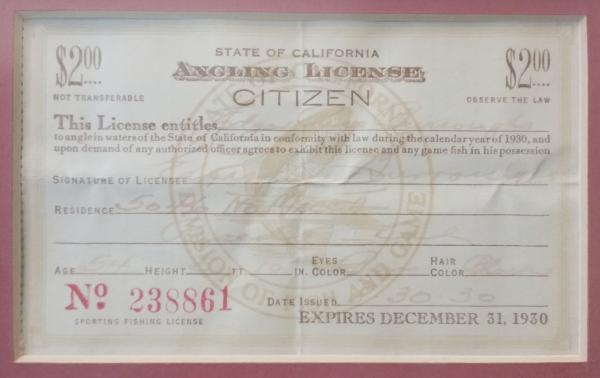 Edgar Rice Burroughs 1930 SIGNED Angling License & Photo