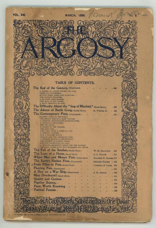 Argosy Mar 1896 Pulp SCARCE; Text Block Cover