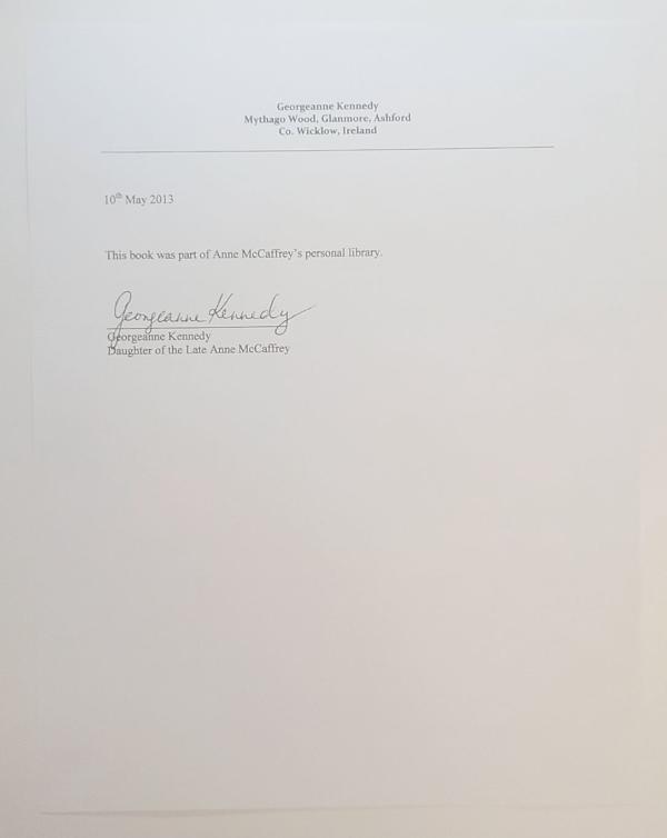 Adventures: Mike Resnick Signed Anne McCaffrey's Copy