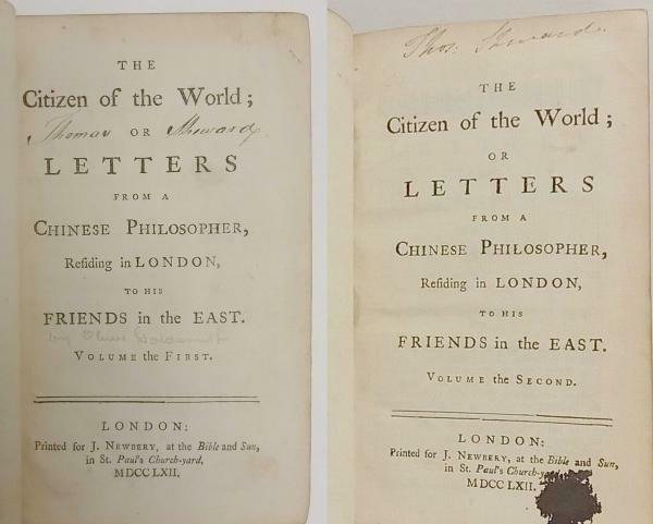 The Citizen of the World by Oliver Goldsmith (anon) 1762 First Edition 2 Vols