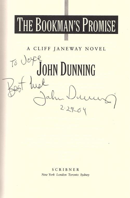 The Bookman's Promise by John Dunning (First Edition) Signed