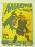 "Amazing Stories" March 1947 Neat Titans battle Cvr by R.G. Jones
