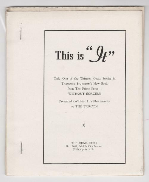 This is "It" by Theodore Sturgeon (First Edition) Promotional Pamphlet