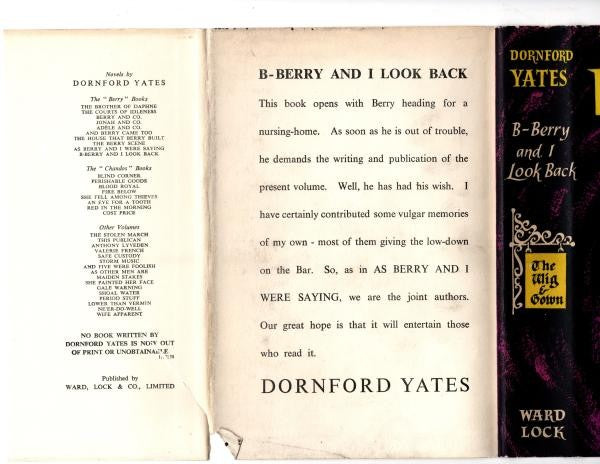 B-Berry and I Look Back by Dornford Yates (First Edition) File Copy