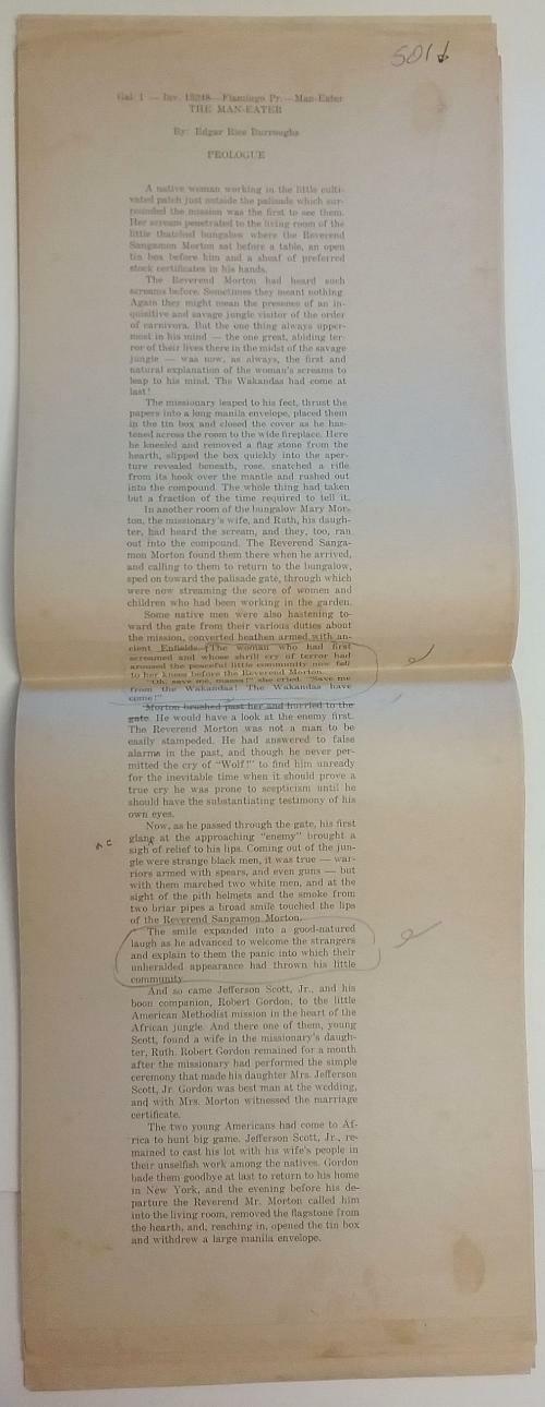 The Man Eater (Ben, King of Beasts) by E. R. Burroughs Fantasy House Galleys/...