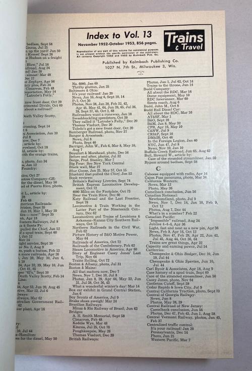 Trains & Travel Magazine Vol. 13, Nov 1952 - Oct 1953