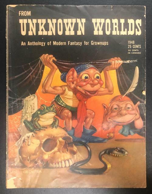 From Unknown Worlds 1948 Pulp FIRST; Cartier Cvr: skull, serpent, and gnomes;...