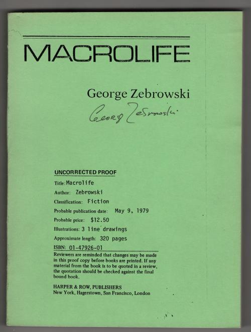 Macrolife by George Zebrowski (Uncorrected Proof) Signed
