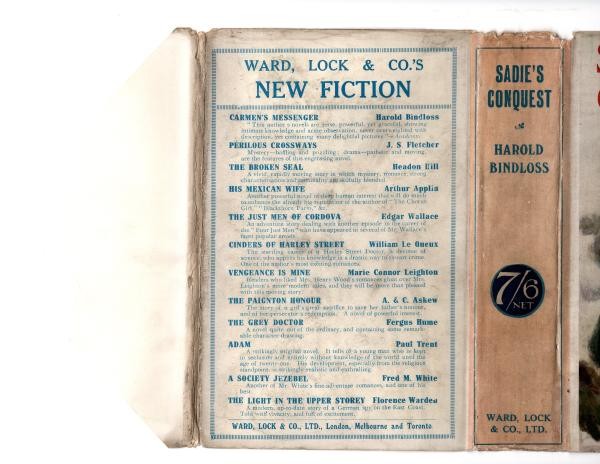 Sadie's Conquest by Harold Bindloss (First Edition) Rare DJ Publisher's Copy