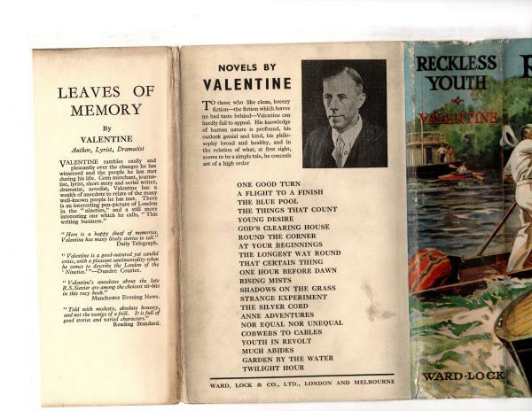 Reckless Youth by Valentine (First Edition) Ward Lock File Copy
