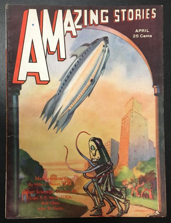 Amazing Stories Apr 1932 Morey Spaceship Cover - High Grade